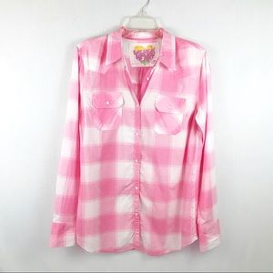 Derek Heart pink plaid button down shirt